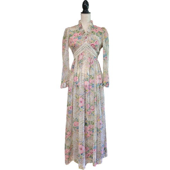 Act Iii Dresses & Skirts - Vintage 70s Act I Floral Watercolor Maxi Prairie Dress Size S Hippie Cottagecore